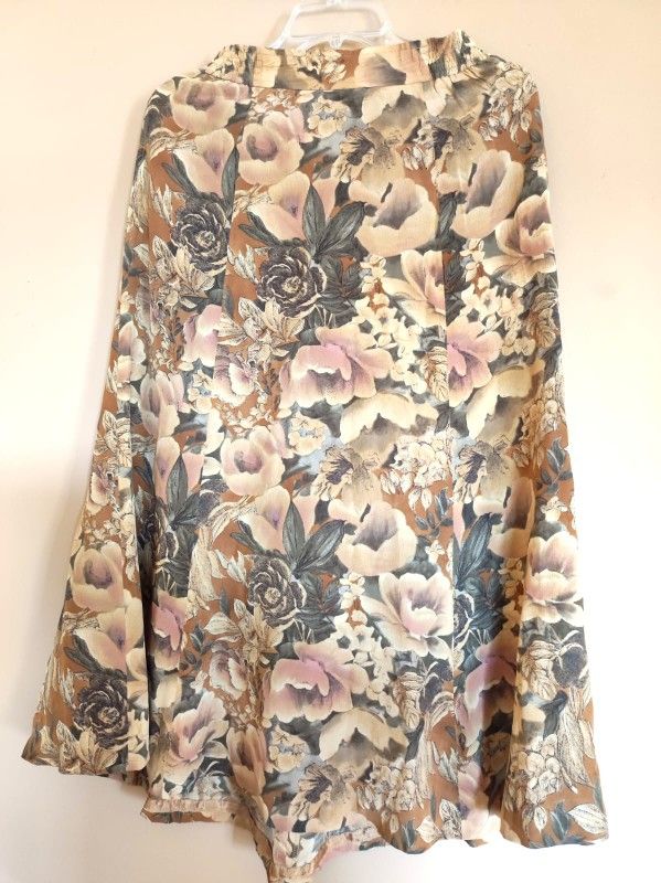 Golden Bouquets Midi Silk Skirt Women's Size 6 M Medium L Large