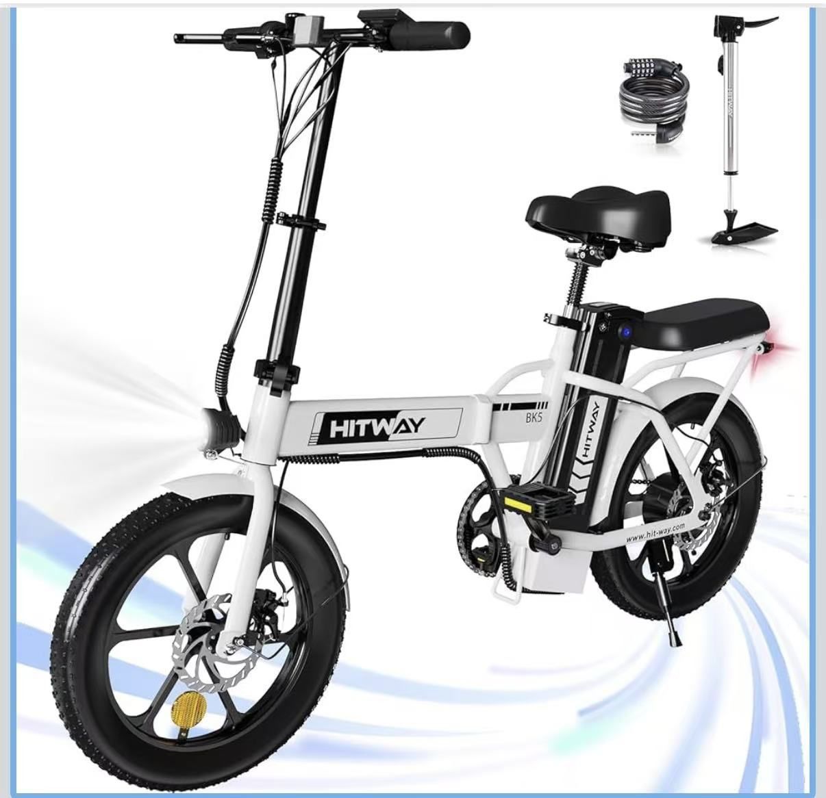 HITWAY Electric Bike for Adults, E Bike with 36V/12Ah Removable Battery 16"×3.0 Fat Tire Folding Electric Bicycle with 500W Motor 20MPH/20-45Miles Mou