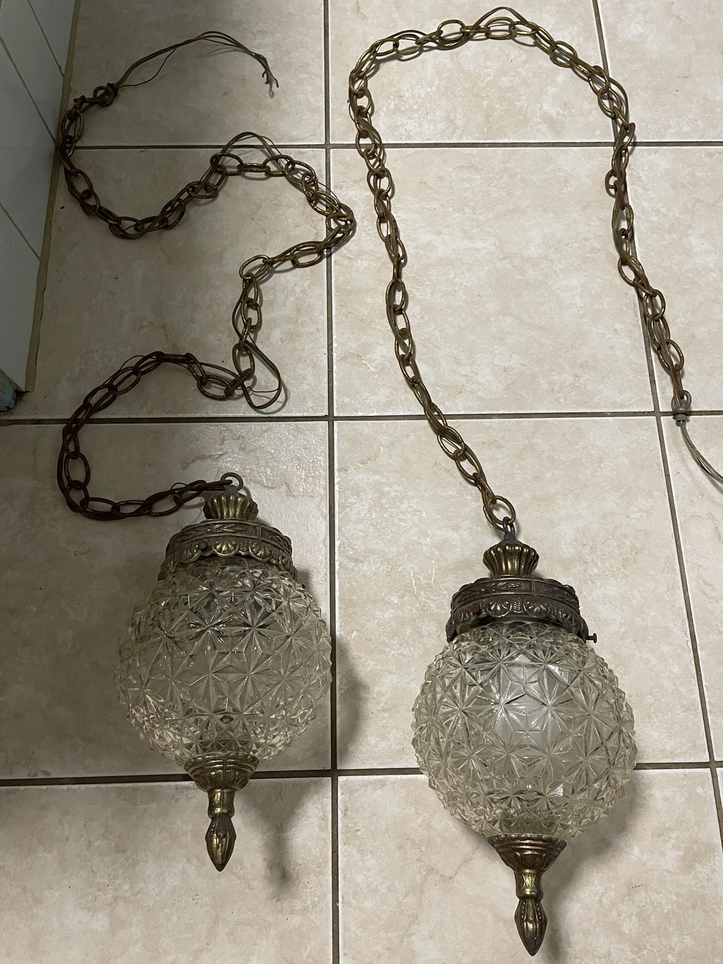 Mid-century Set Of Brass Pendant Lamps 