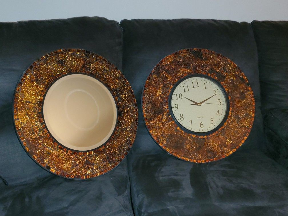19" Amber Mosiac Wall Clock and Mirror