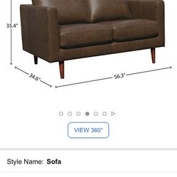 New, Rivet Revolve Modern Leather Loveseat Sofa, 56"W, Chestnut