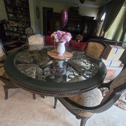 Round Glass Wood Table Chairs 