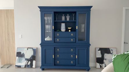 Blue /gold china cabinet- designer painted