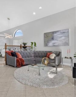 Gray Tufted Velvet Sectional Sofa