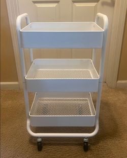 3-Tier Metal Rolling Cart White