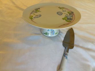 Vintage Westbury 1980 Floral Ceramic Cake Stand with Server