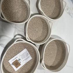 ABenkle Small Basket with Handles - Decorative Durable Rope Woven Storage Bin Shelf Storage Organizer Cube, Easter Baby Gift Basket, 12"x8"x5" (New)