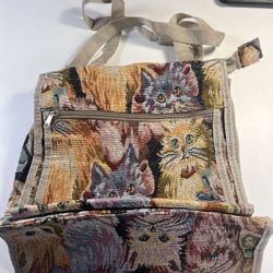 Cat Tapestry Bag Vintage Style Everyday Top Handle Tote Shopper Pockets Animals