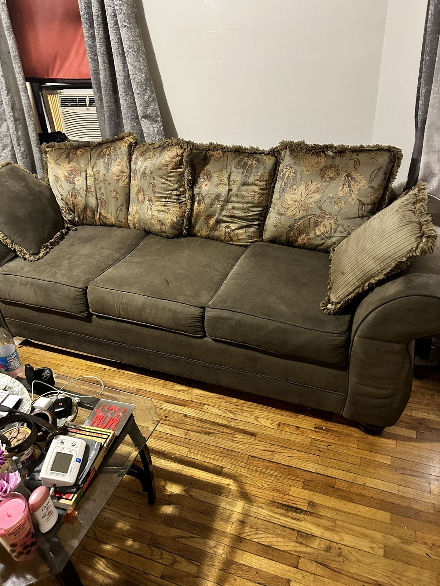 Used Two Piece Olive Green Couch Set 