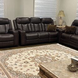 3 Leather Reclining Sofas Mint Condition