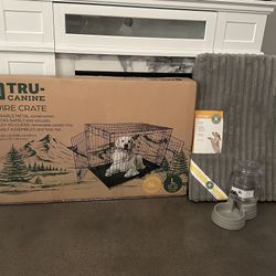 Dog Wire Crate, Pet Mat & Water Dispenser Bundle