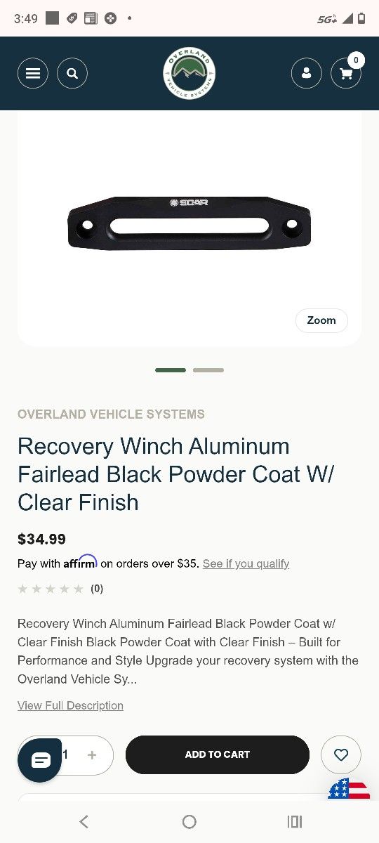 Winch  Aluminum Fairlead Black Powder Coat 