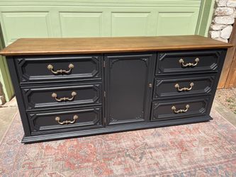 Bassett 9-Drawer Dresser with Mirror - Matte Black/Dark Walnut