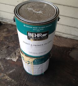 Beige paint and primer in one selling cheap 1 full the other a little less then half