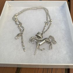 Good Luck Sterling Silver Running Horse Pendant Necklace 16”