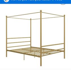 Golden Metal Twin Canopy Bed 