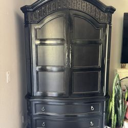 Armoire Ashley Britannia Rose Solid Wood Black Bronze Cabinet Hutch 85x49x21in 