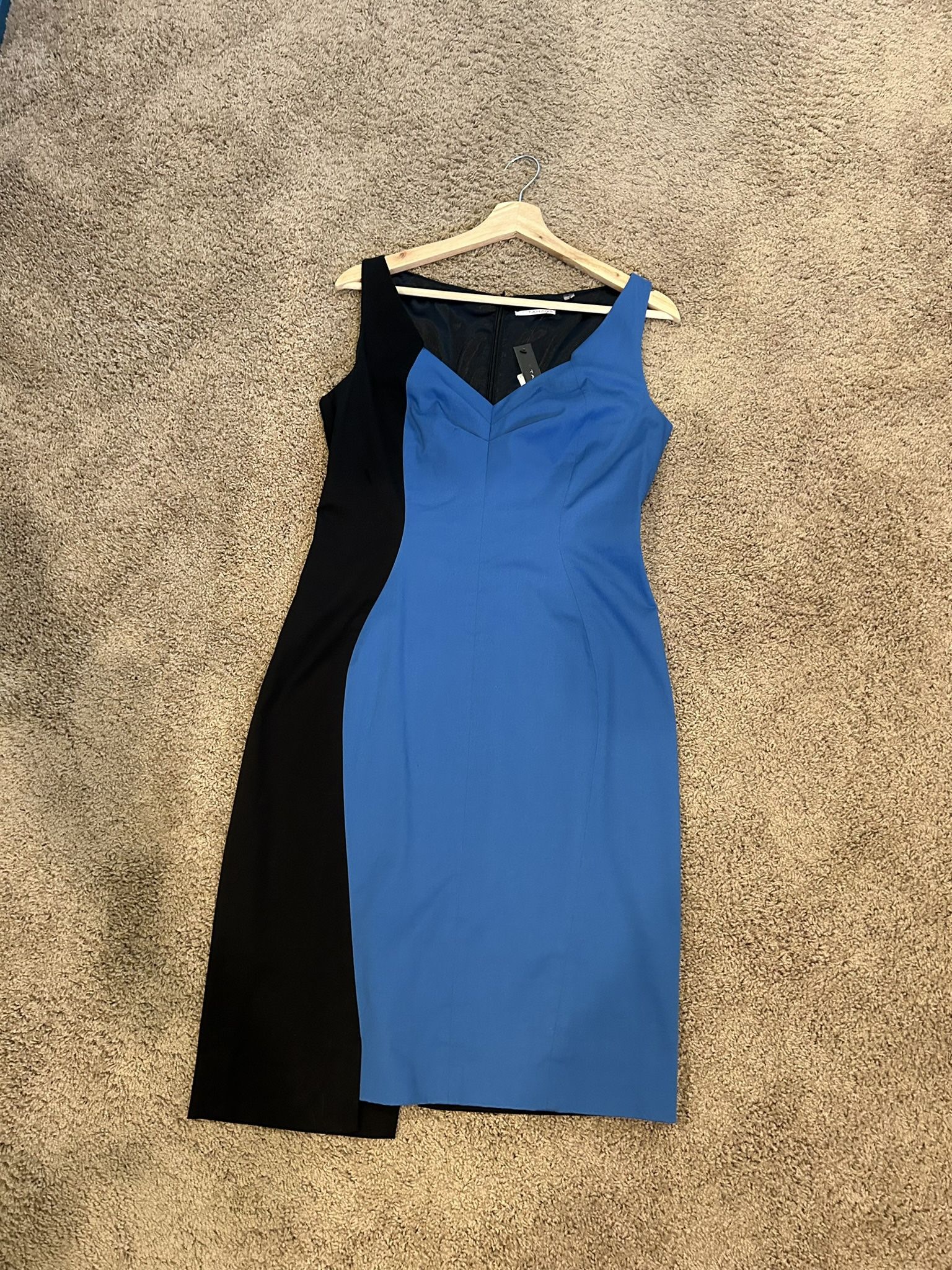 NWT T Tahari, Blue and Black Sleeveless Dress, Size 10