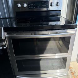 Samsung stainless steel stove with double oven and 5 burners