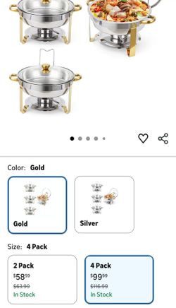 Garvee Chafing Dishes for Buffet, 5 QT Buffet Servers and Warmers Set of 4, Round Chafing Dishes with Glass Lid, Stainless Steel Food Warmers for Part