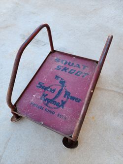 Old Squat Skoot Garage Work Stool Sealed Power Kromex Piston Ring Sign