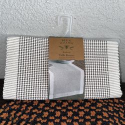 Bee&willow 14x72 Bordered Table Runner Grey Weave