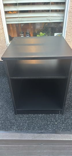 Black nightstand, book shelf, end table
