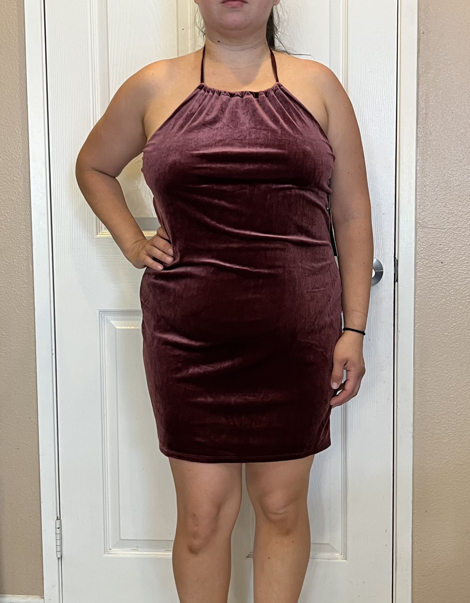 Burgundy Velour Halter Top Dress