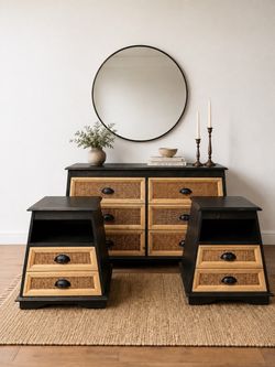 Black Vintage Pier 1 Imports 3Piece Matching Dresser & Nightstands Set