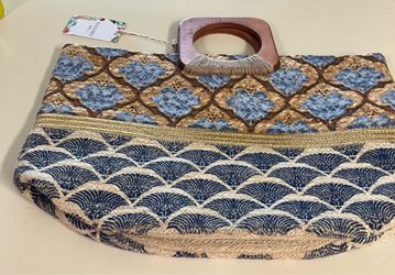 Handwoven tote with wooden handles