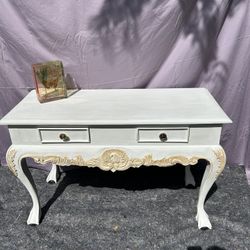 Vintage Mahogany Table/desk Chalk Painted Hand Carved