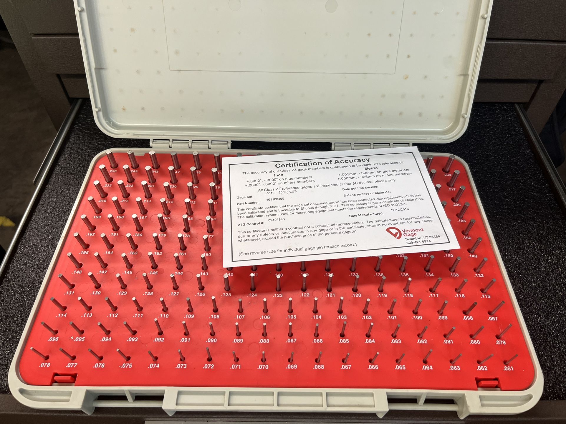 Vermont Pin Gage .0610”+ / .2500”+