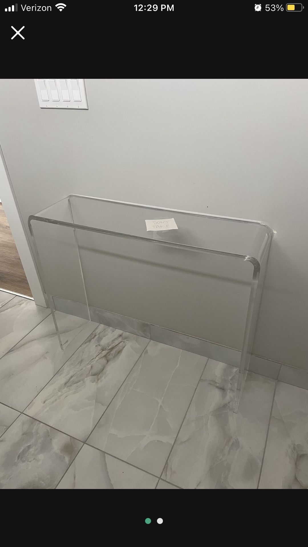 Lucite Clear Acrylic Contemporary Console Table Entryway
