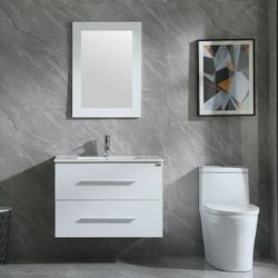 32-in Wall Mount White Single Sink Bathroom Vanity with White Top