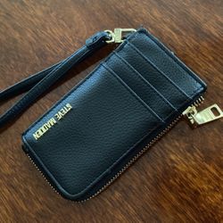 Steve Madden Black Wristlet Zip Around Card Case Leather 