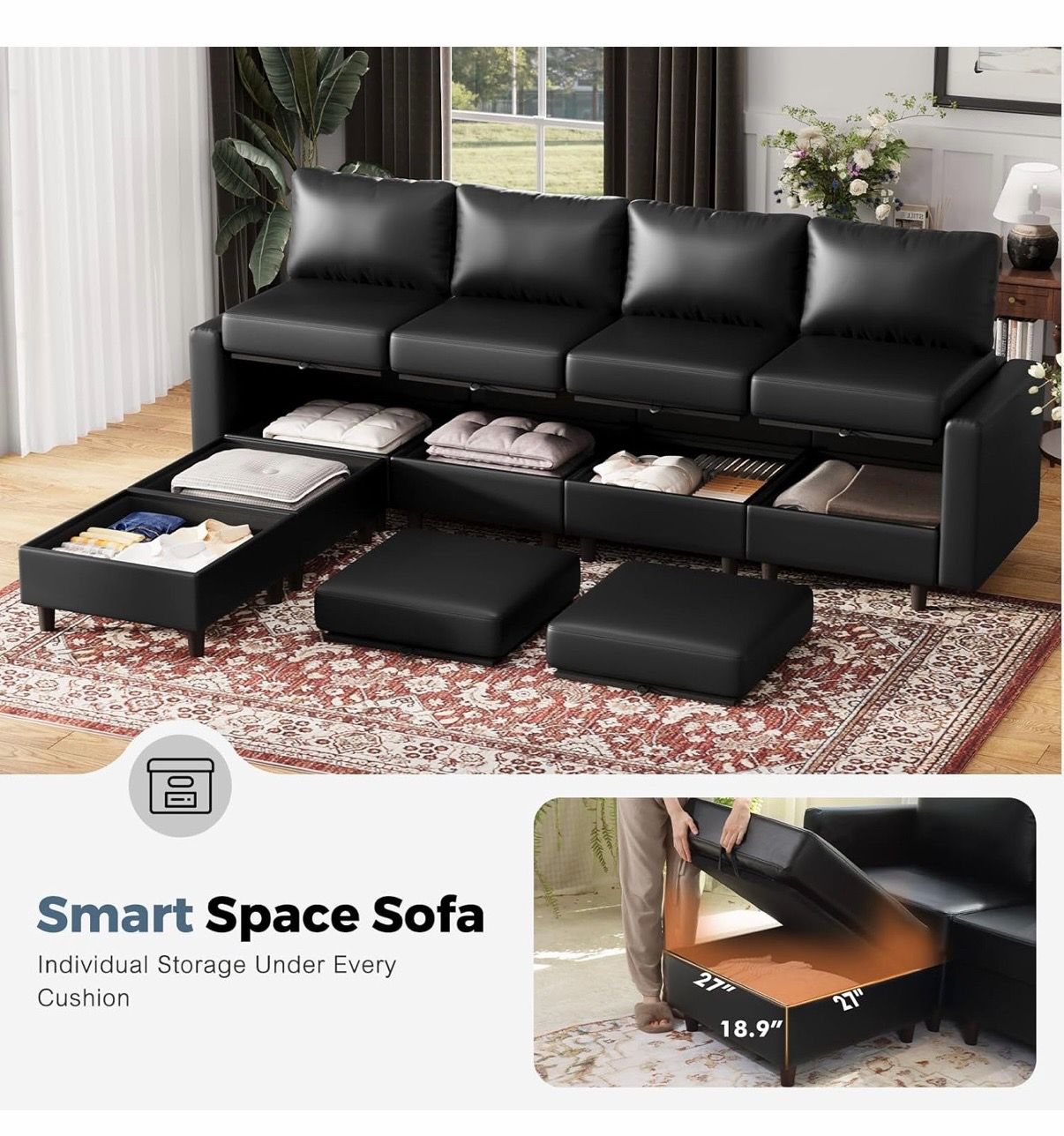 Black Faux Leather Sectional