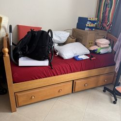 Bed wood with drawers