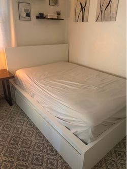 IKEA MALM Full/Double Bed Frame with 2 Storage Drawers And Slats