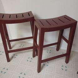 28" Tall Deep Red Wooden Stools