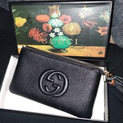 Gucci Wristlet Black Leather Brand New