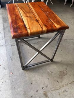 Solid Acacia Wood & Steel Industrial End Table in new condition-#1181