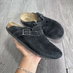 Birkenstock Boston Suede Leather Clogs Shoes Black Women Size 36 EU 5 US