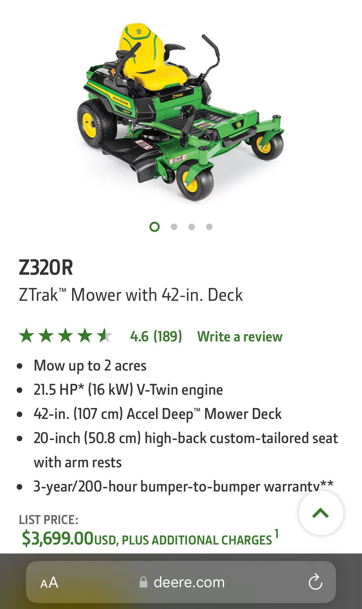 John Deere Riding Mower Z320R