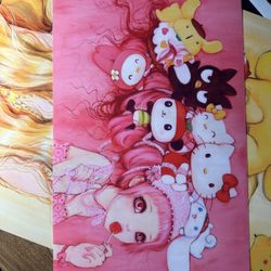 Cute Girl with Kawaii Characters Poster