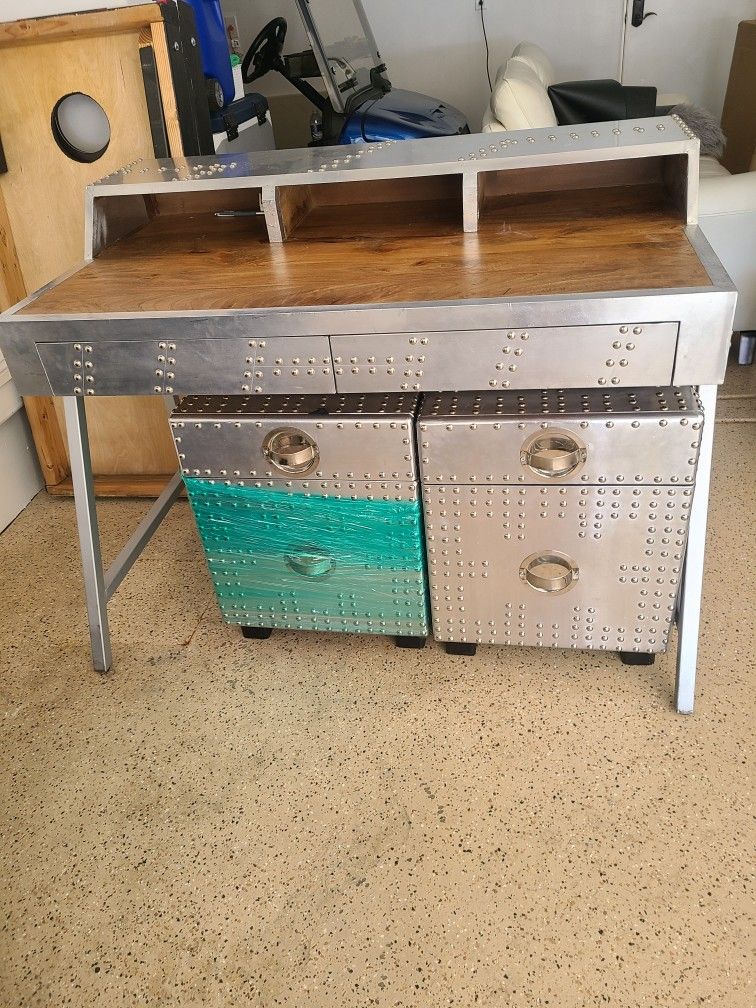 Desk and filing cabinets