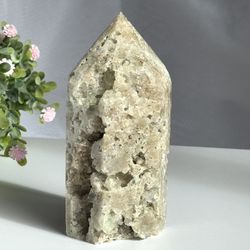 Natural Green Druzy Fluorite Tower