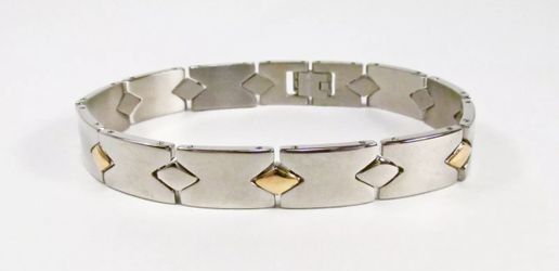 Modern Stainless Steel 14K Yellow Gold Link Bracelet 8.5"