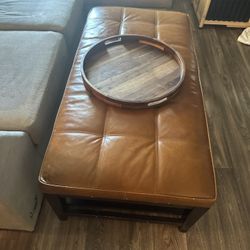 Pottery Barn Large Leather Ottoman