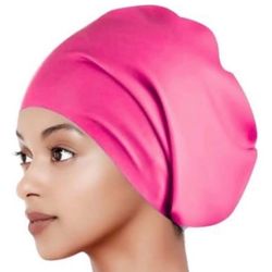 New Vibrant Pink Silicone Swim Bonnet Swimming Cap