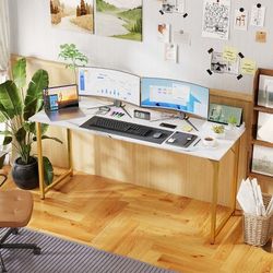 Computer Desk 55 inch Length Study Writing Table Adjustable feet for Home Office, Gold